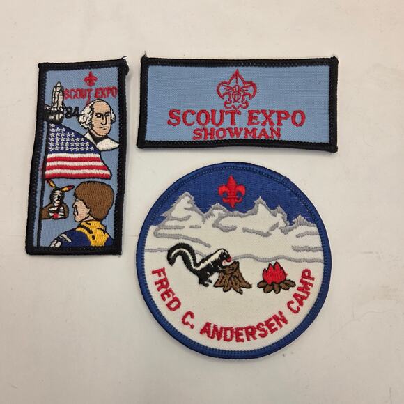 Lot of 3 Vintage Boy Scouts Patches – Scout Expo 1984 & Andersen Camp - Picture 1 of 3
